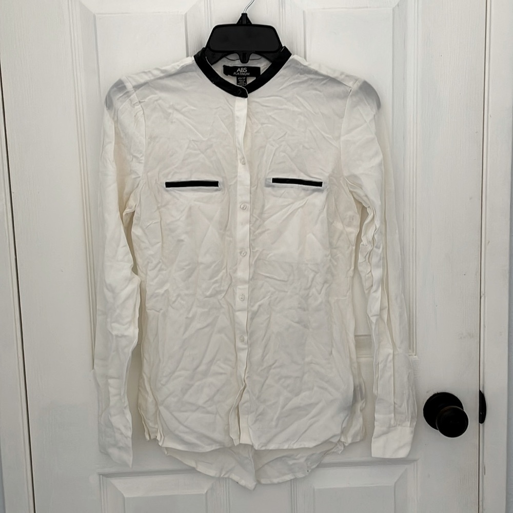 NEW ABS Platinum White with black faux leather trim dress shirt